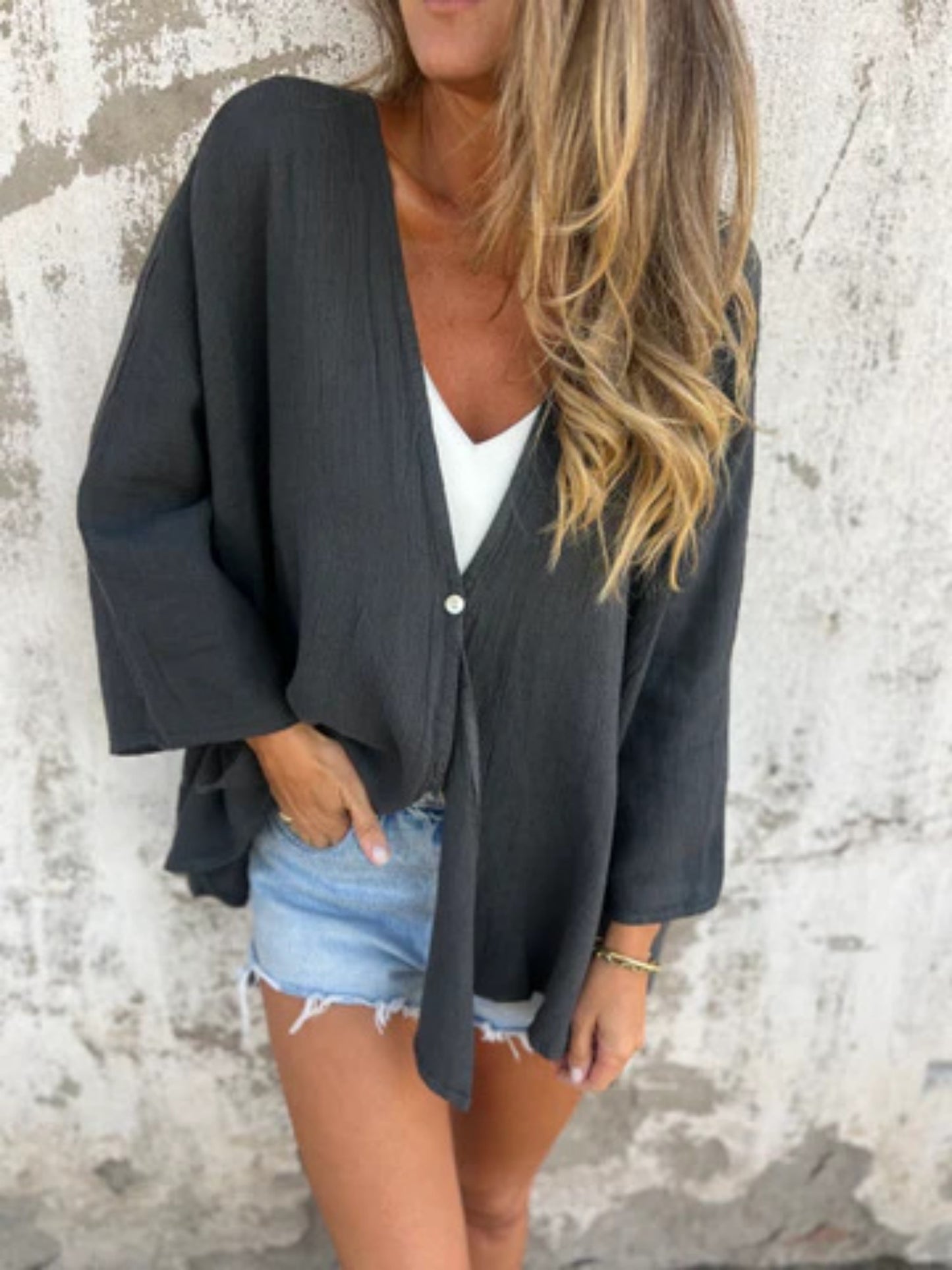 Cardigan V-neck Fashionable Loose Top For Women