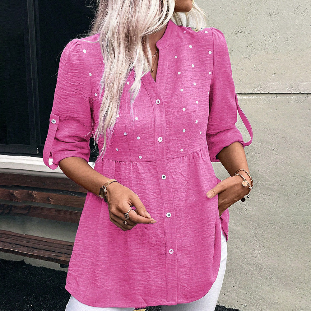 Women's Denim Printing Short Sleeve Embroidered Notched Collar Printed Casual Daily Summer Top