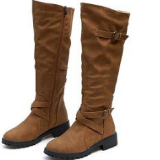 Stivali Donna Lunghi Fashion in Camoscio con Cuciture Decorative