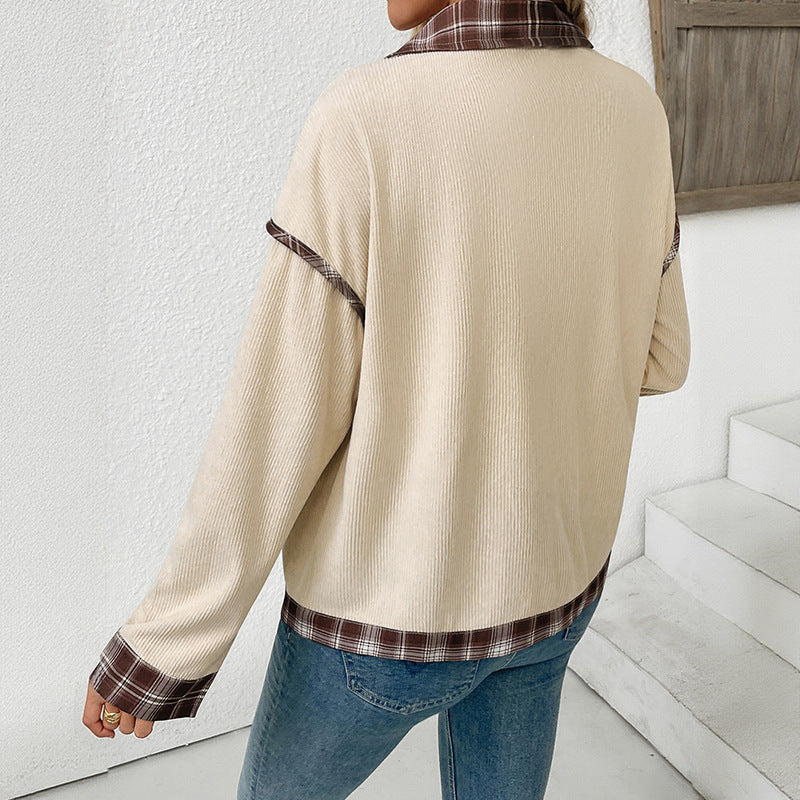 Women's Plaid Corduroy Stitching Jacket