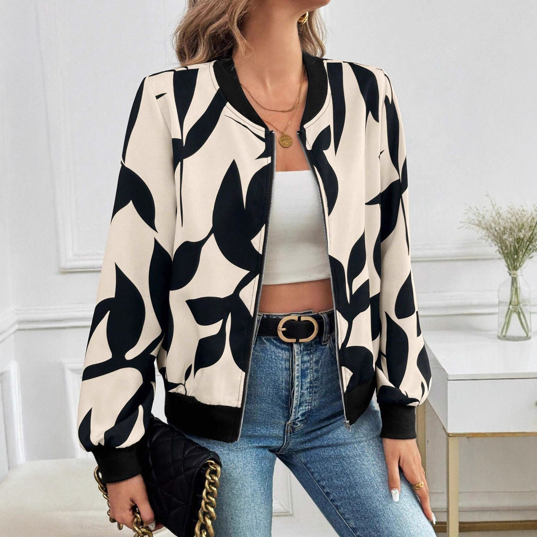 Printed Zipper Slimming Temperament Commute Casual Jacket