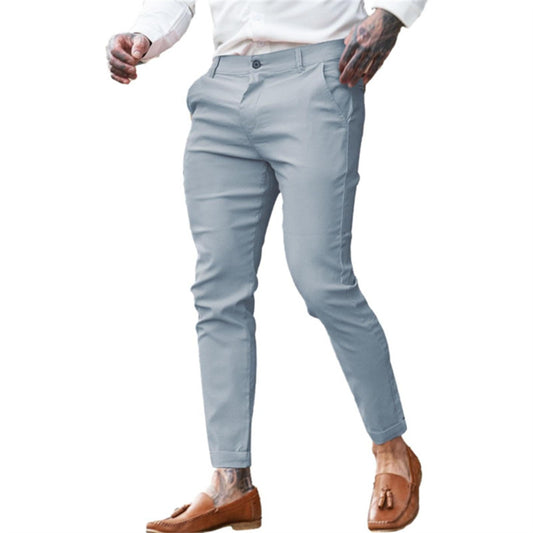 Pantaloni Uomo Slim Pencil Cotone Twill Stretch Fashion 5 Colori