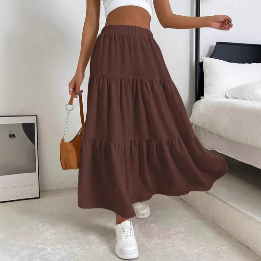 European And American Style Women Summer Bohemian Pleated Layered Long Skirt