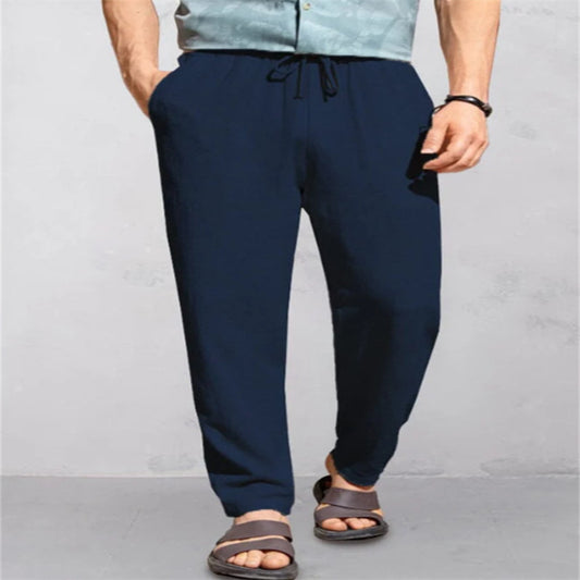 Men's Linen Breathable Outdoor Pants Loose Drawstring Pants Comfortable Casual Pants