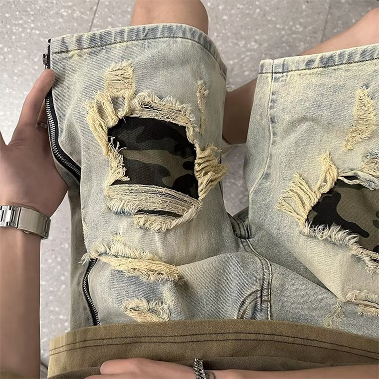 Shorts Uomo Estivi Denim – Ripped Camouflage, Casual e Trendy