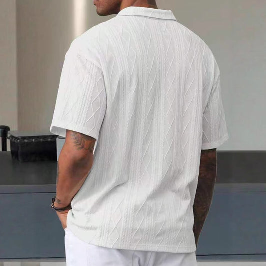 Retro Button Lapel Short Sleeve T-shirt Breathable Short Sleeve Loose Texture Knitted