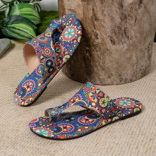 Women's Breathable Printed Toe Covering Roman Style Slippers