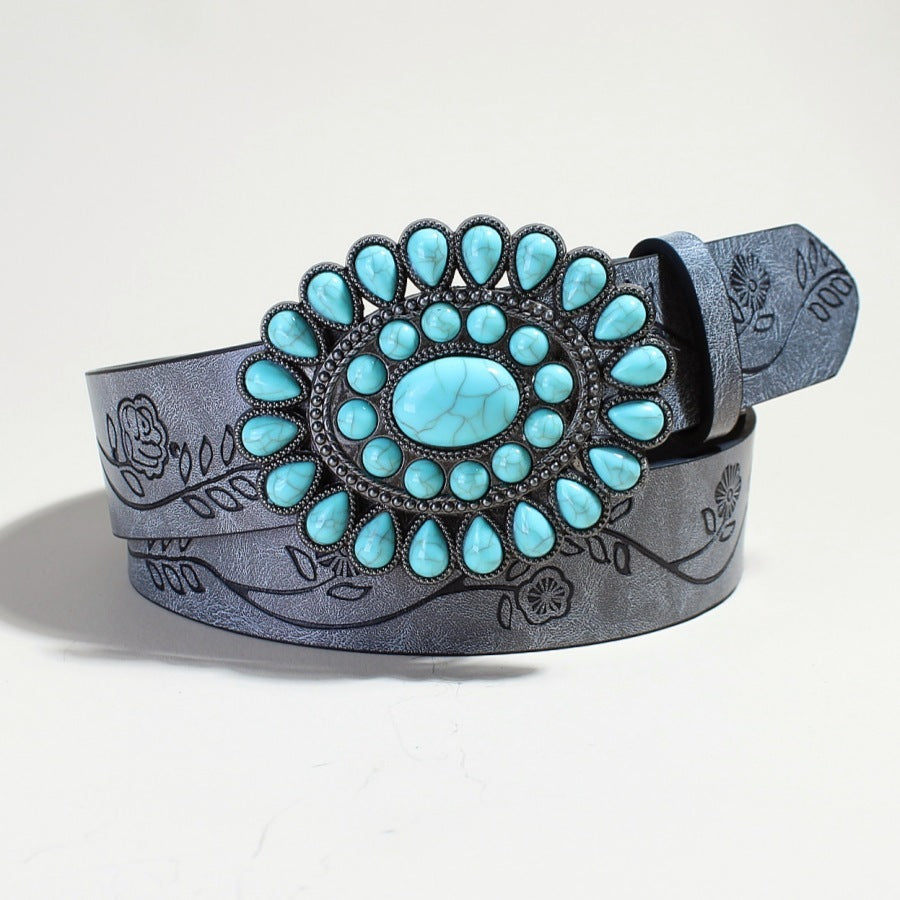 Flow New Rose Pattern Printed Green Pine Beads Alloy Buckle Characteristic Belt Female