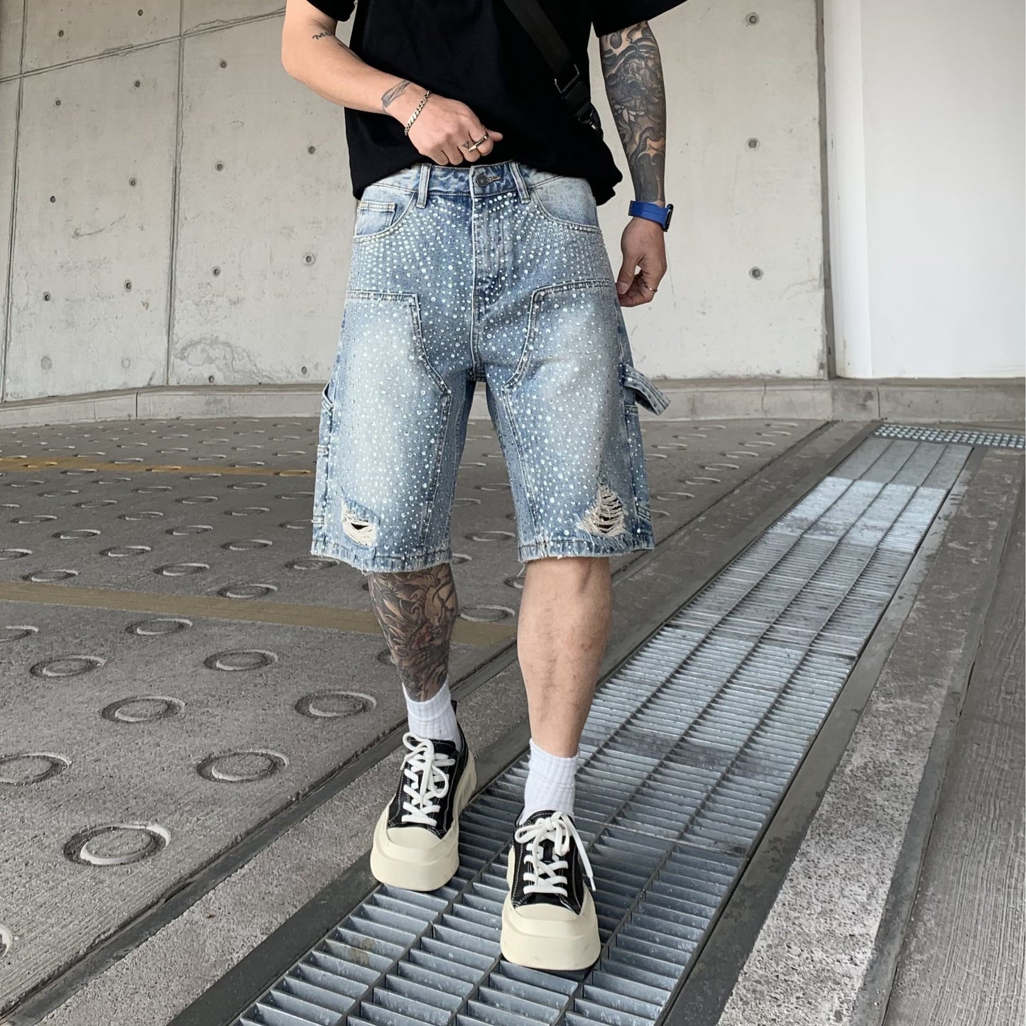 Pantaloni Uomo a Taglio Corto con Effetto Gradiente – Stile Casual Elegante da Lavoro e Tempo Libero