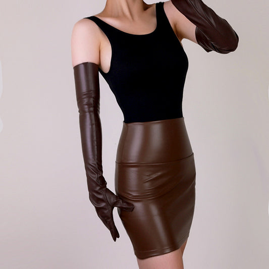 Women's Fashion PU Matte Long Leather Gloves