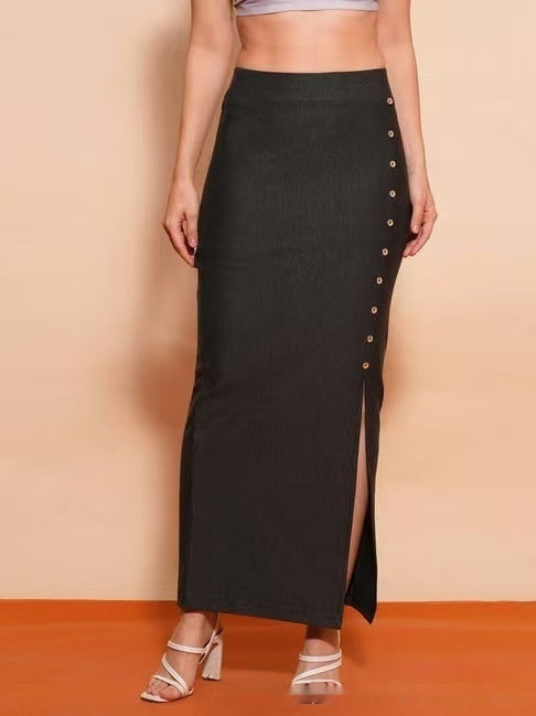 Gonna Donna Lunga Linea A Vita Alta a Coste con Bottoni Stile Europeo Americano