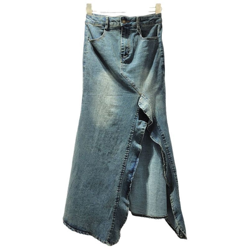 Women's American-style Retro Irregular Denim Skirt