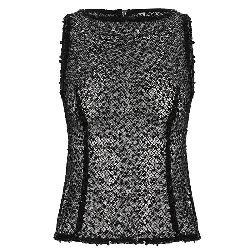 European And American Style Sexy Hot Girl Fashionable Sequins Sleeveless Top