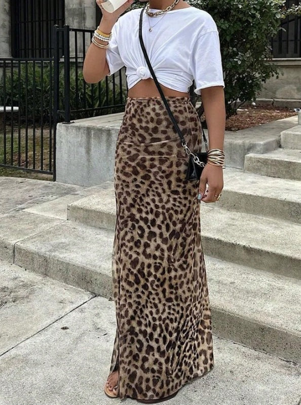 Leopard Print Women's High Waist Elegant Graceful Slimming Skirt