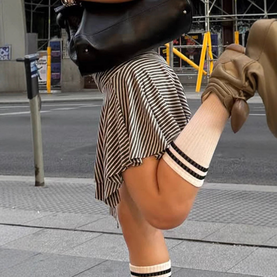 Fashion Hot Girl Street Style Short Striped Asymmetric Skirt Summer