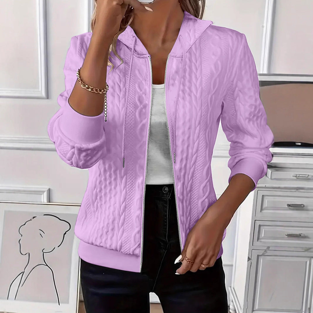 Women's Long-sleeved Knitted Zipper Hooded Jacket