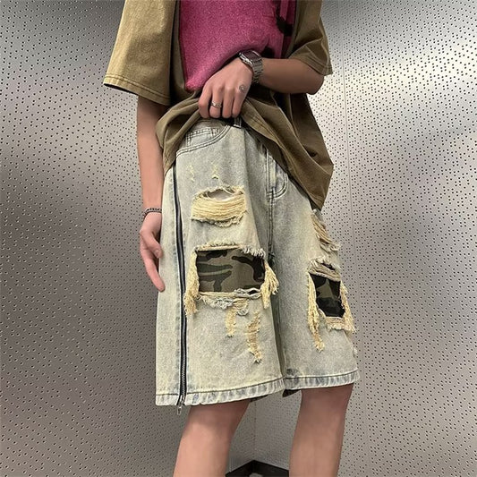 Shorts Uomo Estivi Denim – Ripped Camouflage, Casual e Trendy