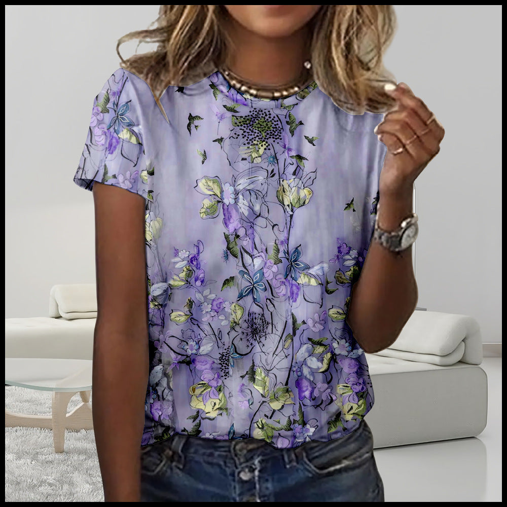 Digital Printing Loose Casual Women's Round Neck T-shirt