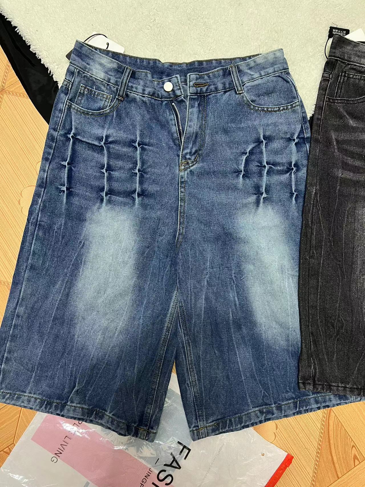 Pantaloncini Uomo in Denim – Shorts Casual Larghi Stile Cowboy Retrò, Taglio Dritto