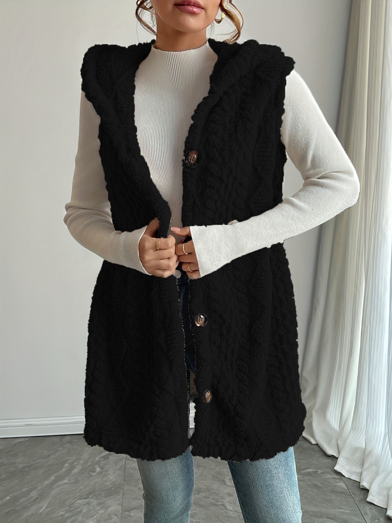 Solid Color Double-sided Plush Hooded Button Cardigan Casual Women Autumn And Winter Vest