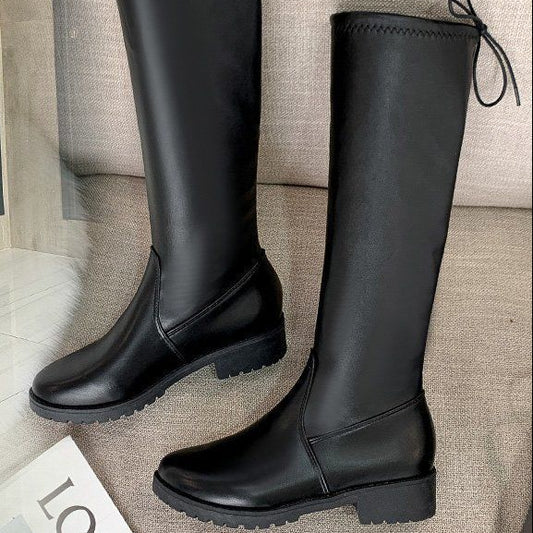 Stivali Donna Taglie Forti Gambale Largo Elastico Sotto il Ginocchio per Polpacci Grandi – Nero N.35-43