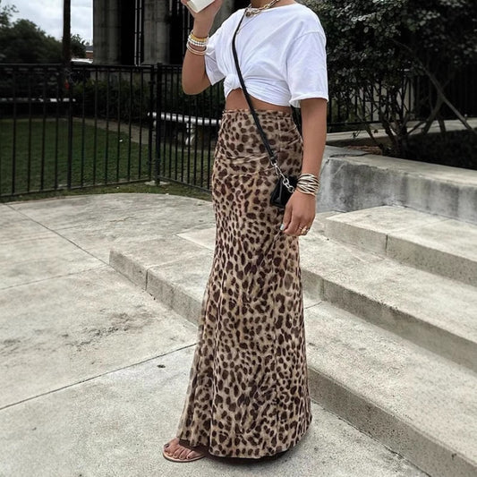 Leopard Print Women's High Waist Elegant Graceful Slimming Skirt
