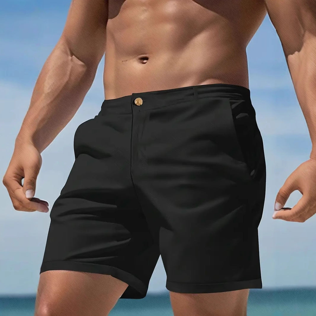 Men's Casual Sports Shorts – Pantaloncini Coreani a Gamba Dritta, Colori Solidi