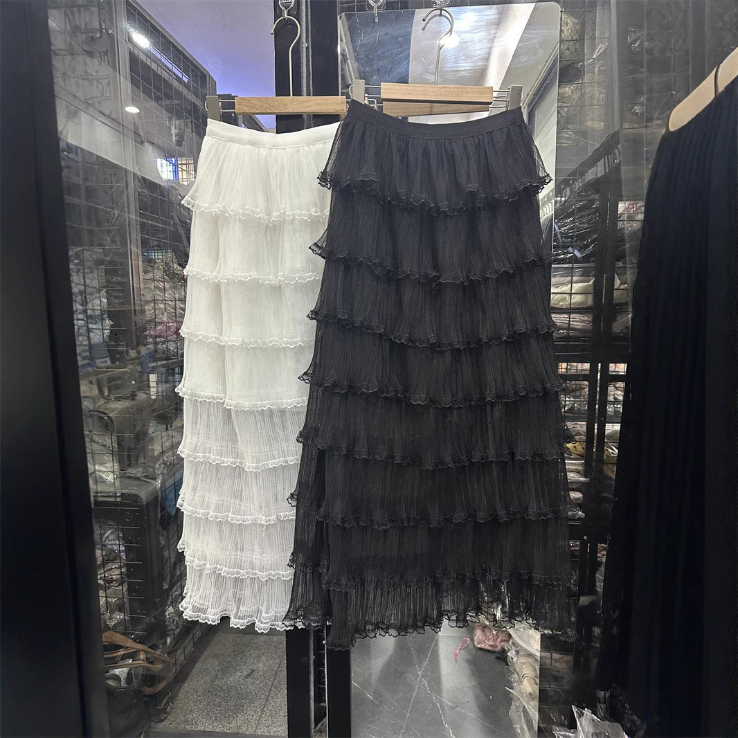 Lace Pleated Net Yarn Cake Skirt