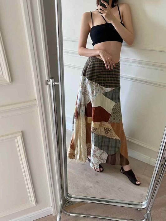 Women's Skirt Vacation Style Artistic Stitching Long Wild Skirt