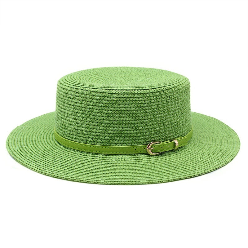 Wide Brim Flat Top Women's Spring And Summer Sun Beach Sun-proof Straw Hat