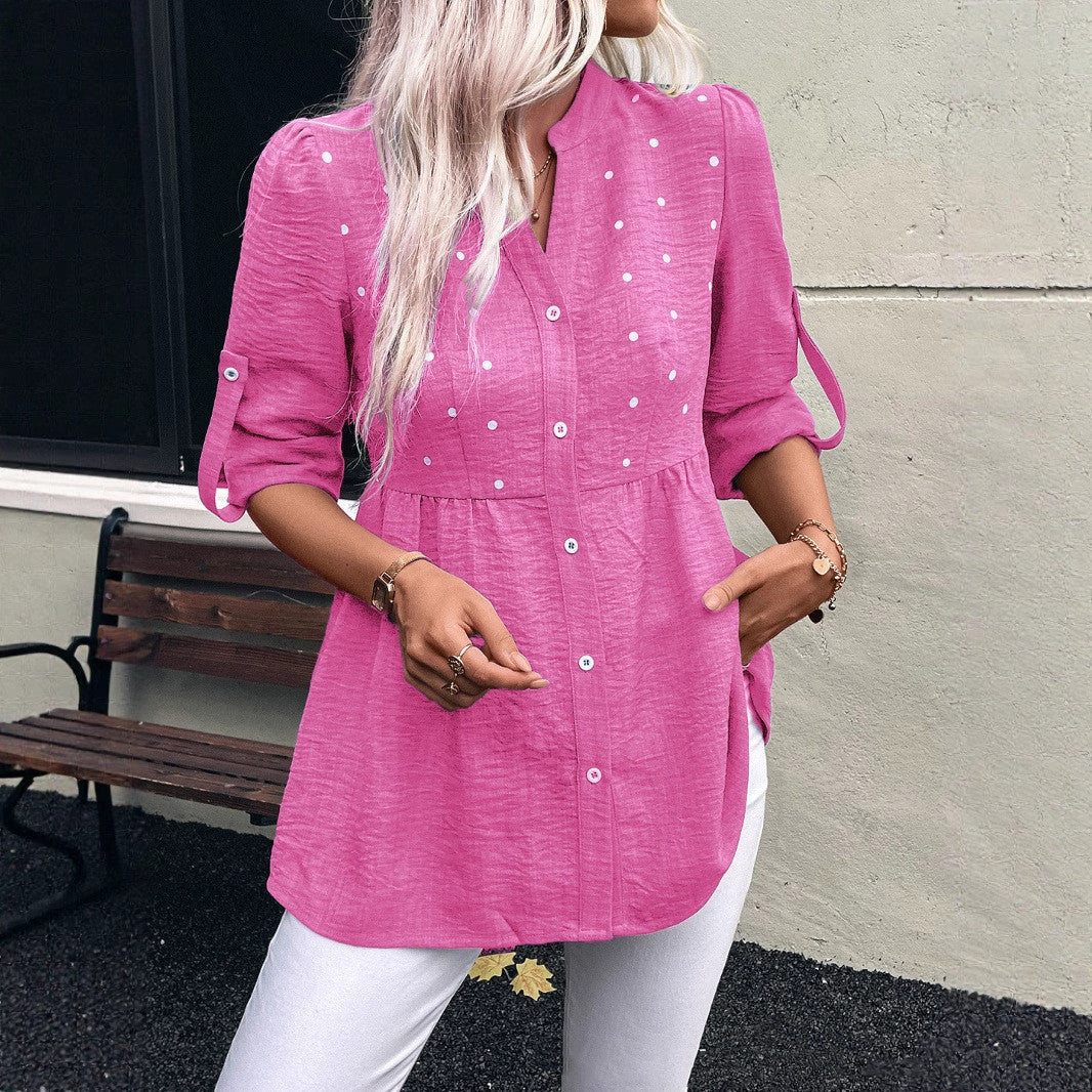 Women's Denim Printing Short Sleeve Embroidered Notched Collar Printed Casual Daily Summer Top