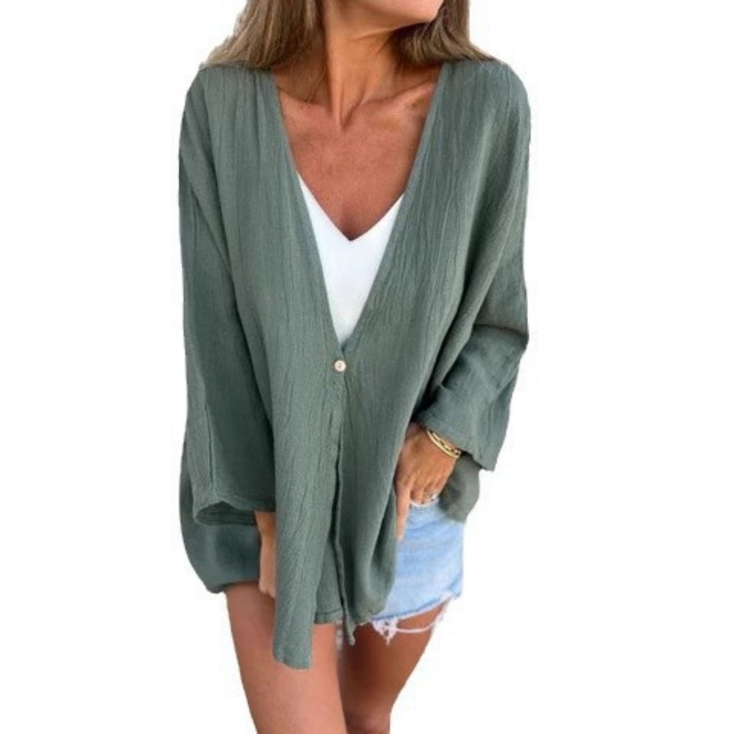 Cardigan V-neck Fashionable Loose Top For Women