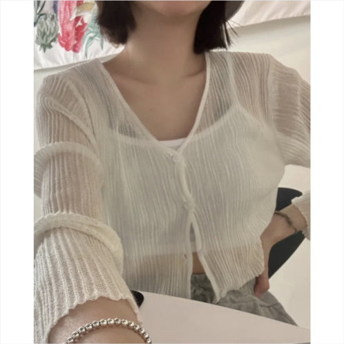 Solid Color Long Sleeve Buckle Sun Protection Cardigan Sweater