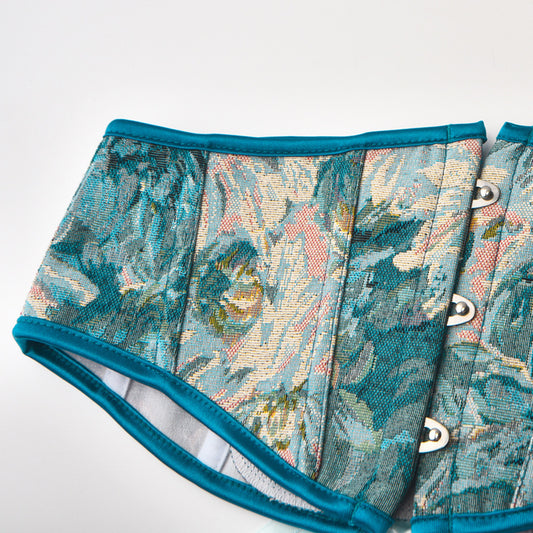 Blue Chrysanthemum Oil Painting Printed Lace Up Body Sculpting Girdle