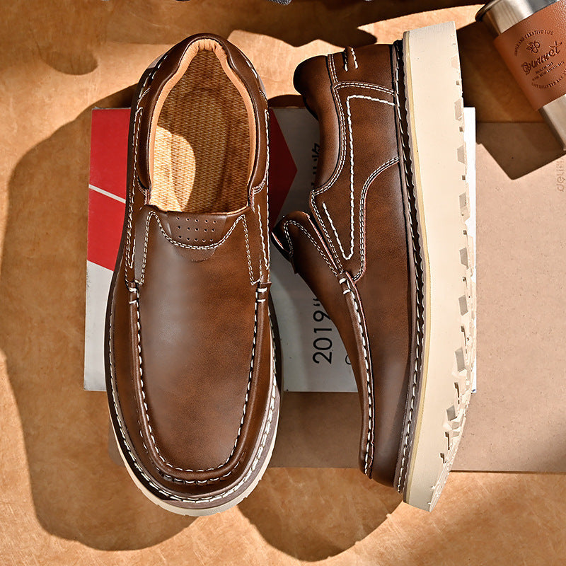 Scarpe Uomo Basse Casual – Suola Spessa, Punta Tonda in Pelle