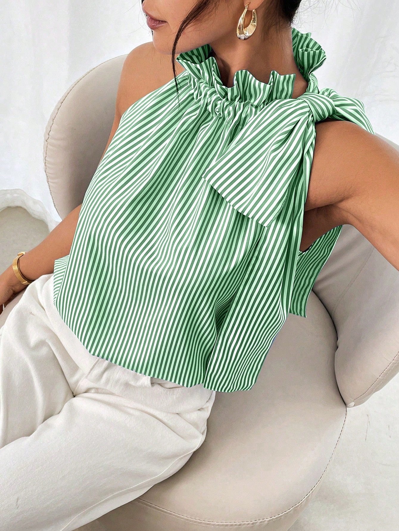 Fashion Casual Sleeveless Striped Lace Turtleneck Top