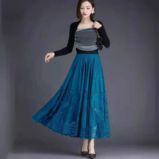 High Waist Slimming Large Hem A- Line Gauzy Skirt