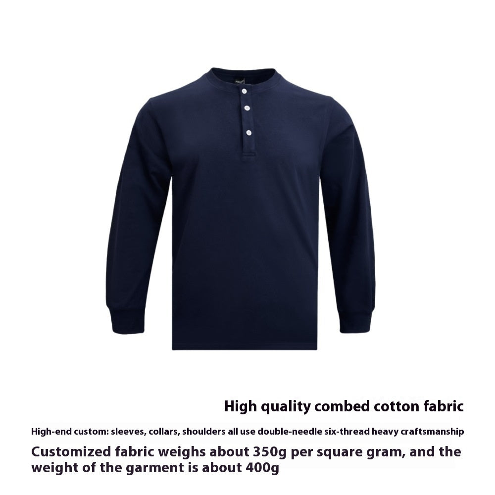 American Retro 320g Heavy Henley Shirt Slim Cotton T-shirt