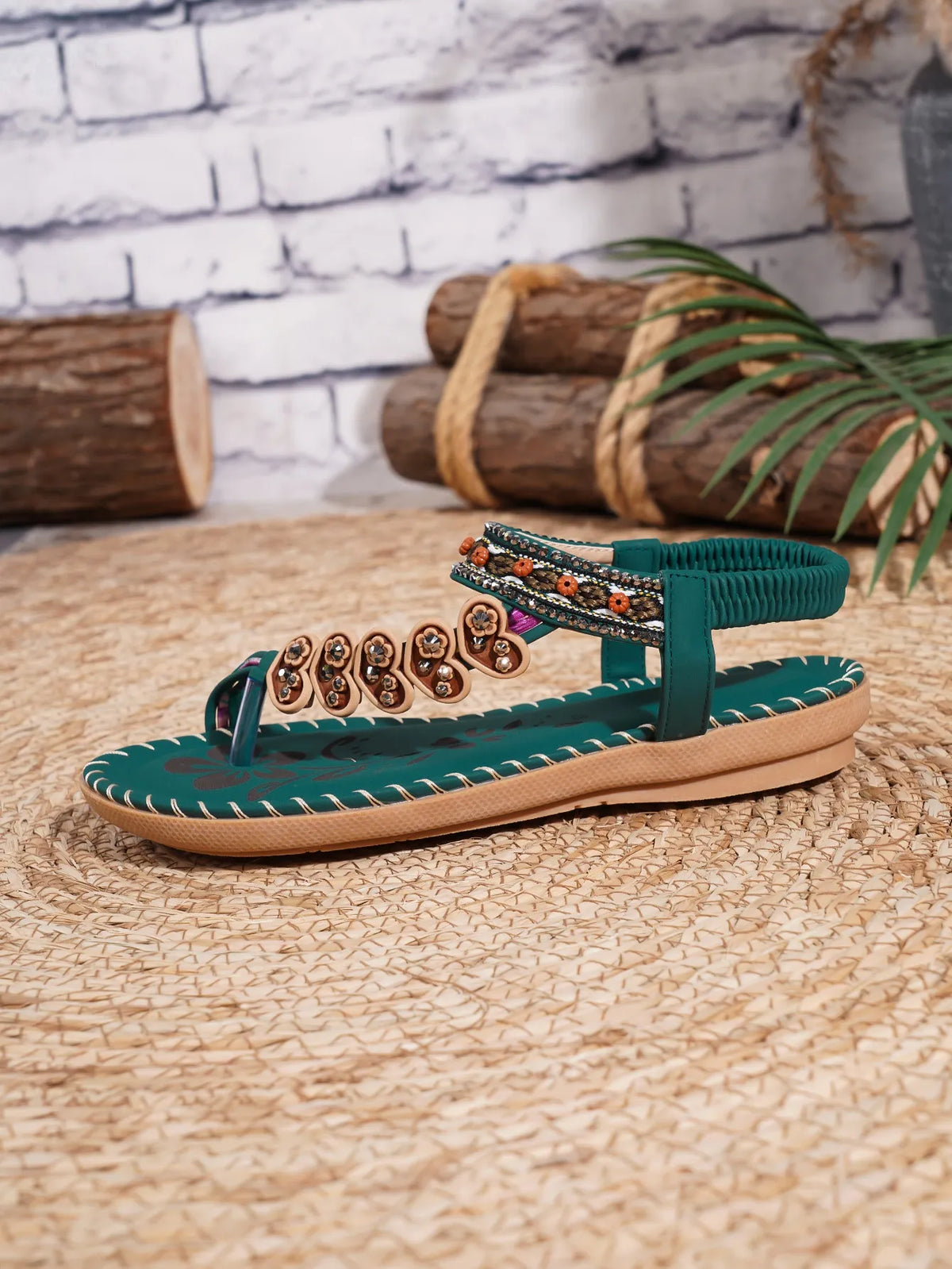 Sandali Donna Bohémien Estivi con Strass e Perline – 2 Colori