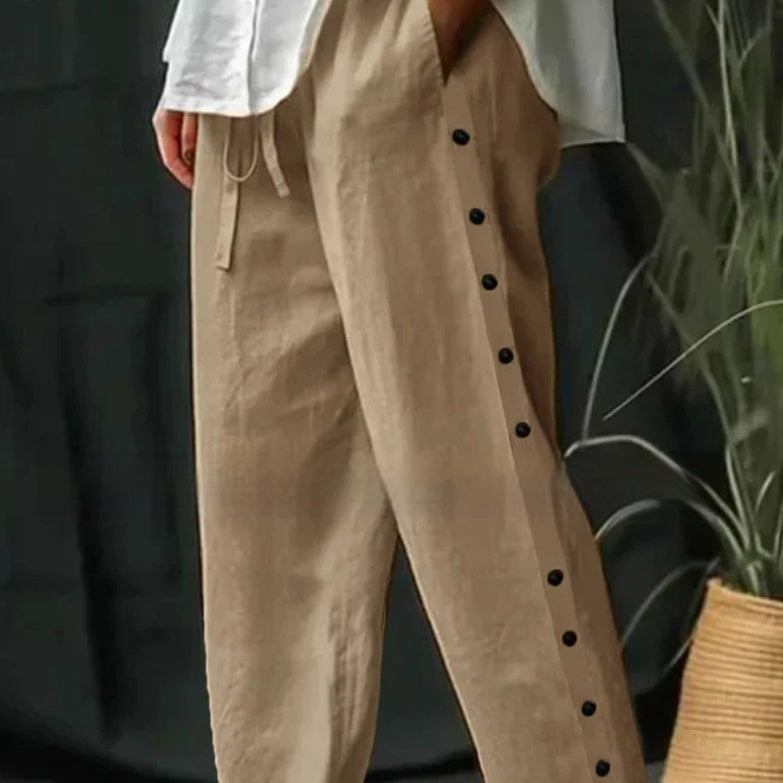 Lace-up Slim Breasted Pocket Pure Cotton Casual Pants