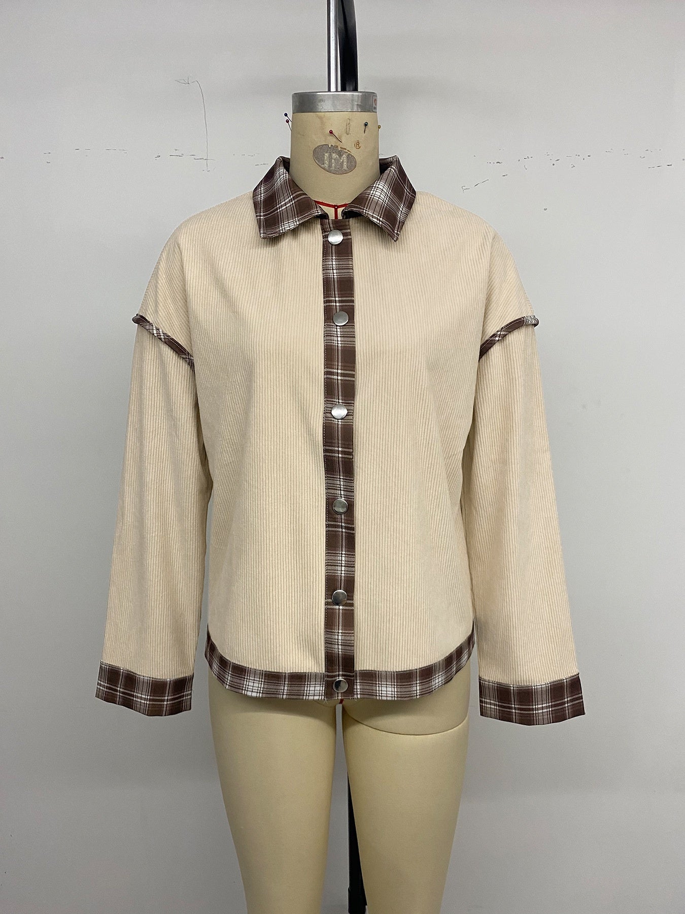 Women's Plaid Corduroy Stitching Jacket