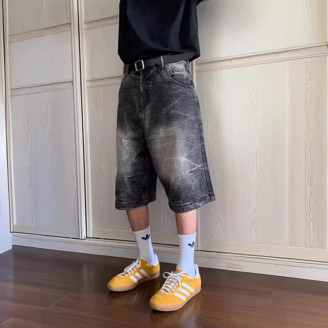 Pantaloncini Uomo in Denim – Shorts Casual Larghi Stile Cowboy Retrò, Taglio Dritto