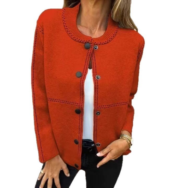 Striped Loose Round Neck Button Long Sleeve Versatile Sweater Coat