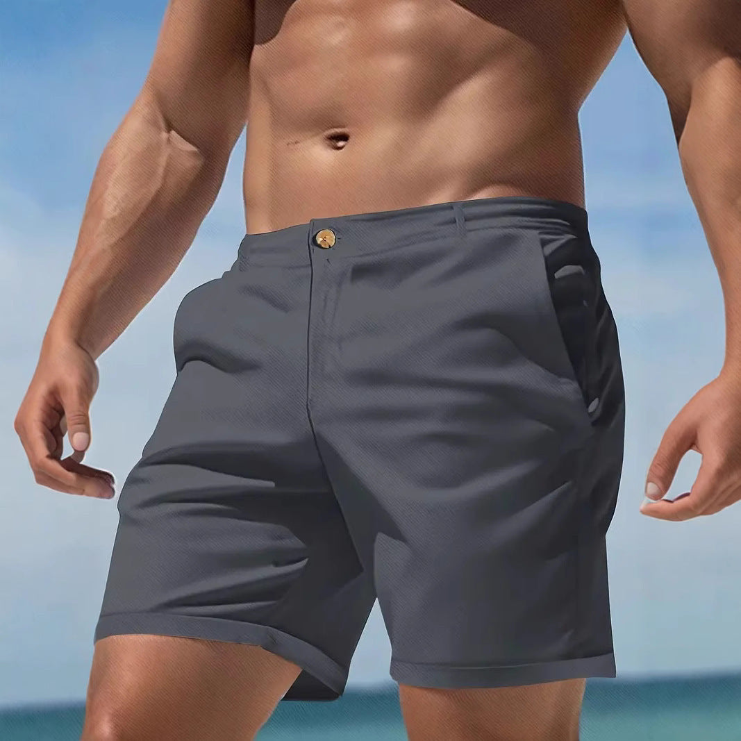 Men's Casual Sports Shorts – Pantaloncini Coreani a Gamba Dritta, Colori Solidi
