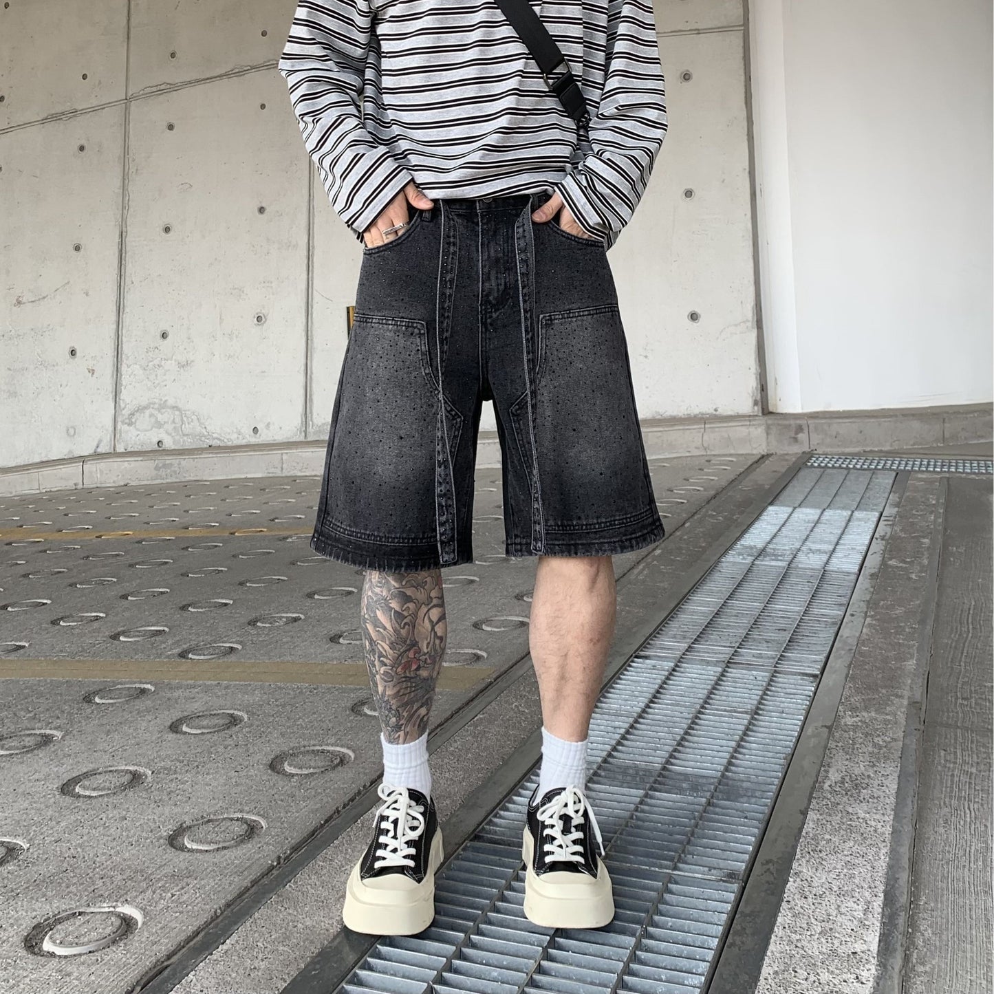 Pantaloni Uomo a Taglio Corto con Effetto Gradiente – Stile Casual Elegante da Lavoro e Tempo Libero