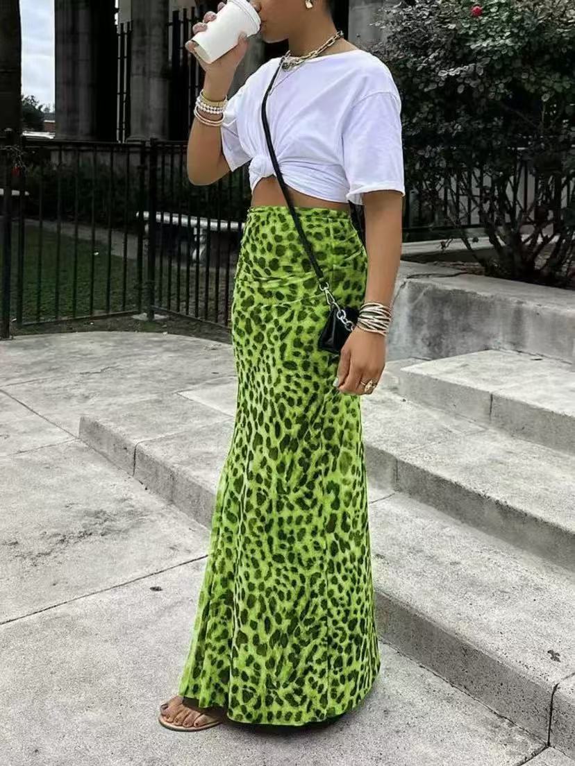 Leopard Print Women's High Waist Elegant Graceful Slimming Skirt