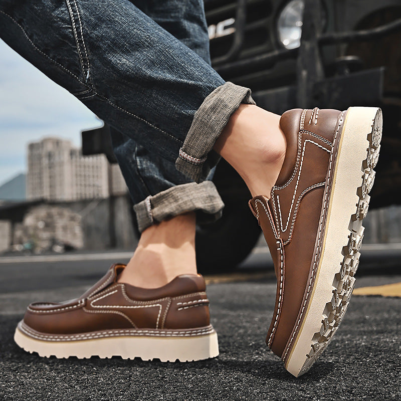 Scarpe Uomo Basse Casual – Suola Spessa, Punta Tonda in Pelle