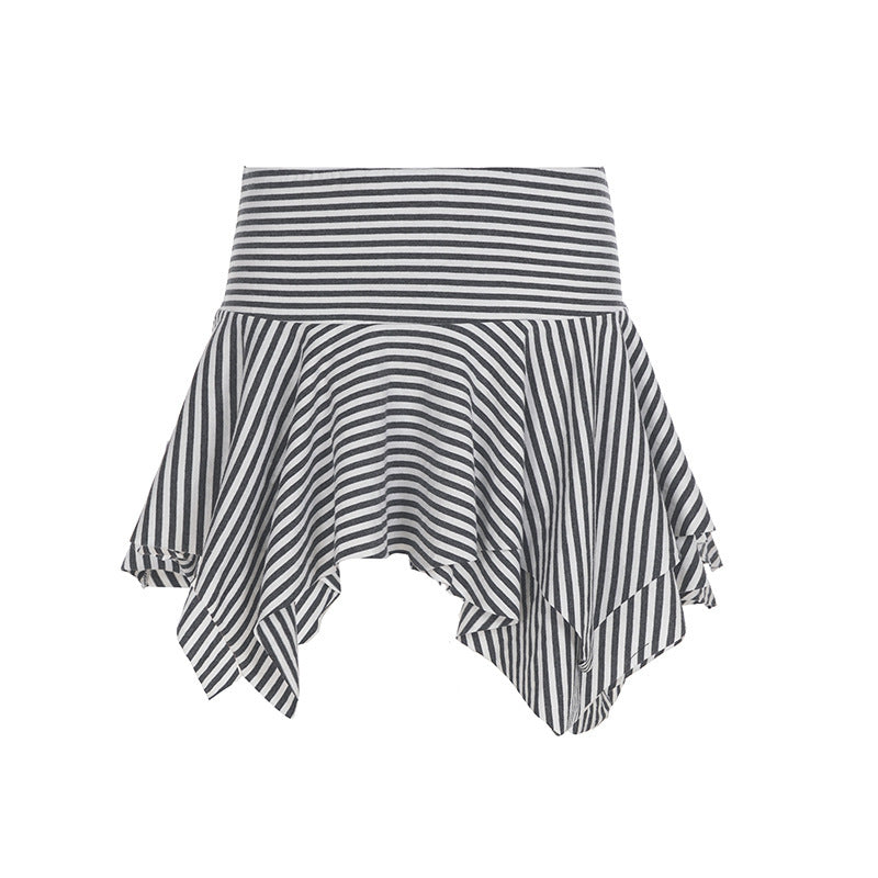 Fashion Hot Girl Street Style Short Striped Asymmetric Skirt Summer