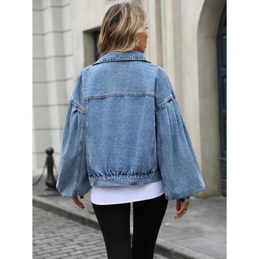 Women's Embossed Denim Jacket Fashion Casual Long Sleeve