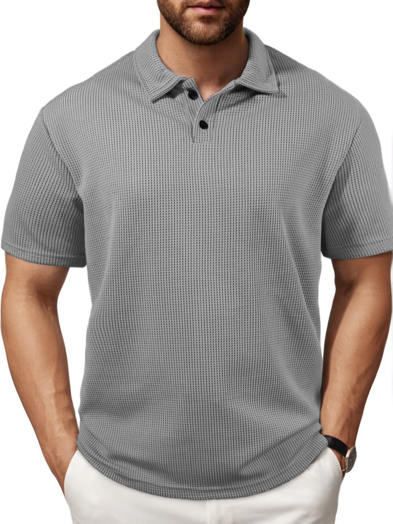 Men's Casual Striped Lapel Short Sleeve